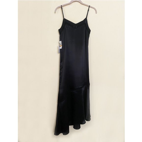 NWT WOMENS ASYMMETRIC, SOFT,  SLIP BLACK DRESS S - Picture 4 of 7